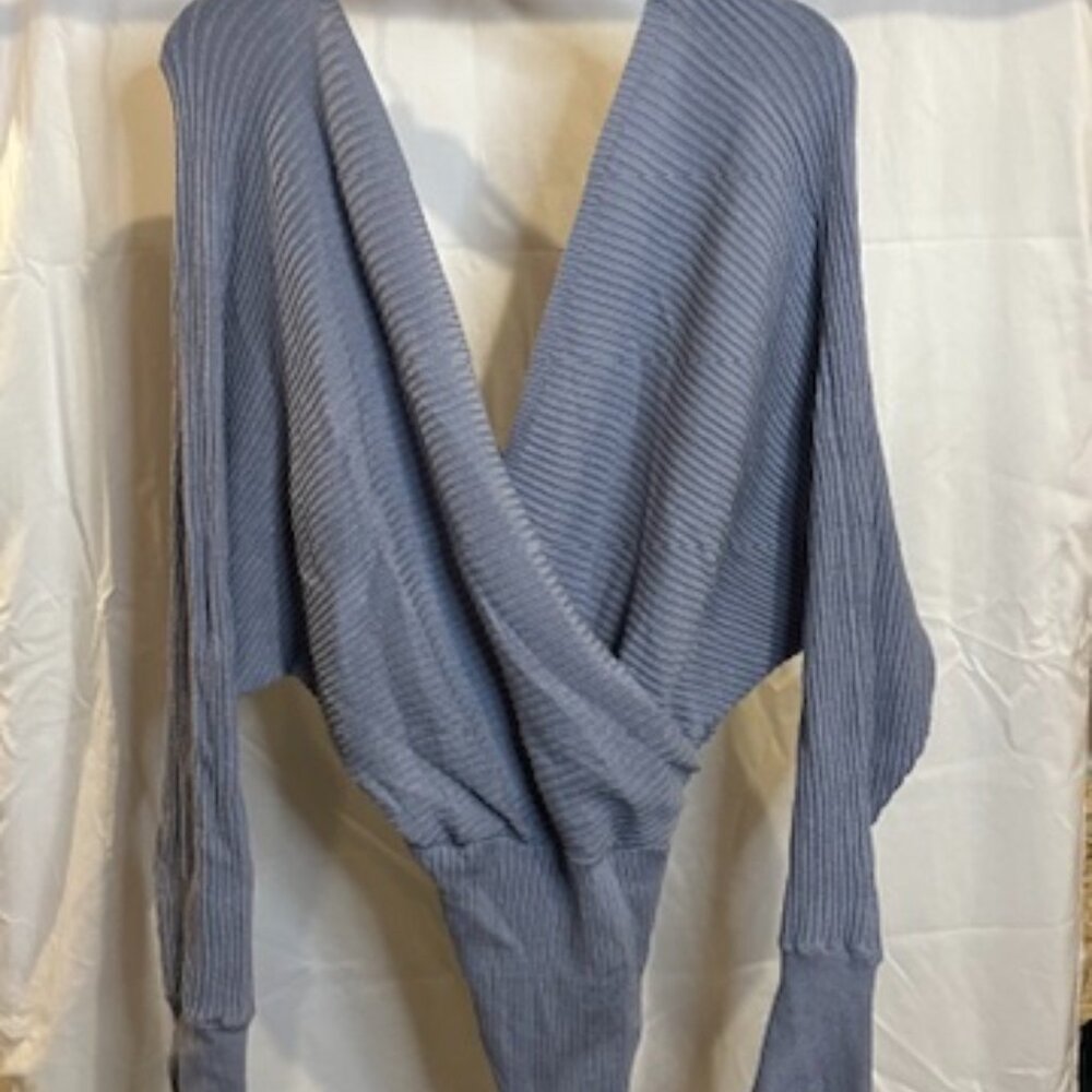 Pink Lily Light Blue Ribbed Knit Long Sleeve Bodysuit Women’s Size XL